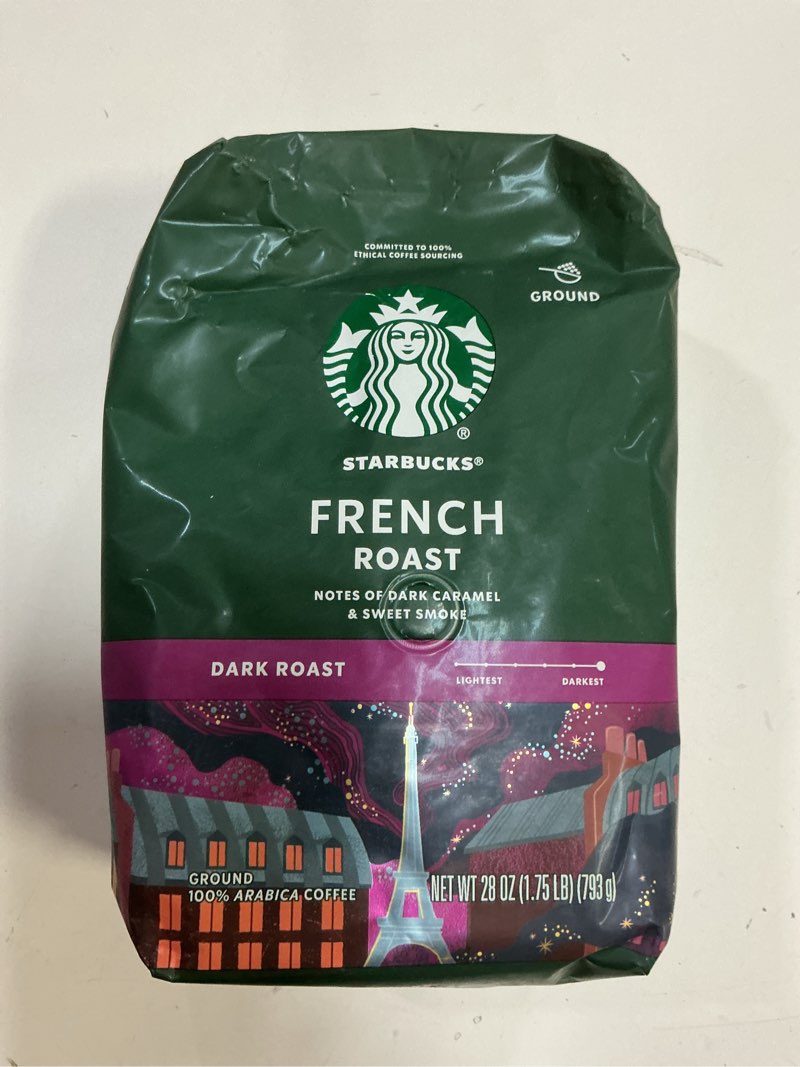 Condition photo showing New/Like New for (BBD 21/12/25). Starbucks Ground Coffee, Dark Roast Coffee, French Roast, 100% Arabica, 1 bag (28 oz) French Roast 28 Ounce (Pack of 1)