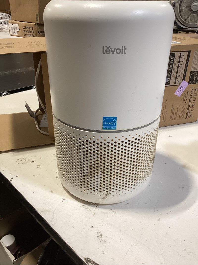 Condition photo showing As Is for levoit air purifier for home allergies pet hair in bedroom, covers up to 1073 ft² by 56w high torque motor, aham verifide, 3-in-1 filter with hepa sleep mode, remove dust smoke odor, core300-p, white