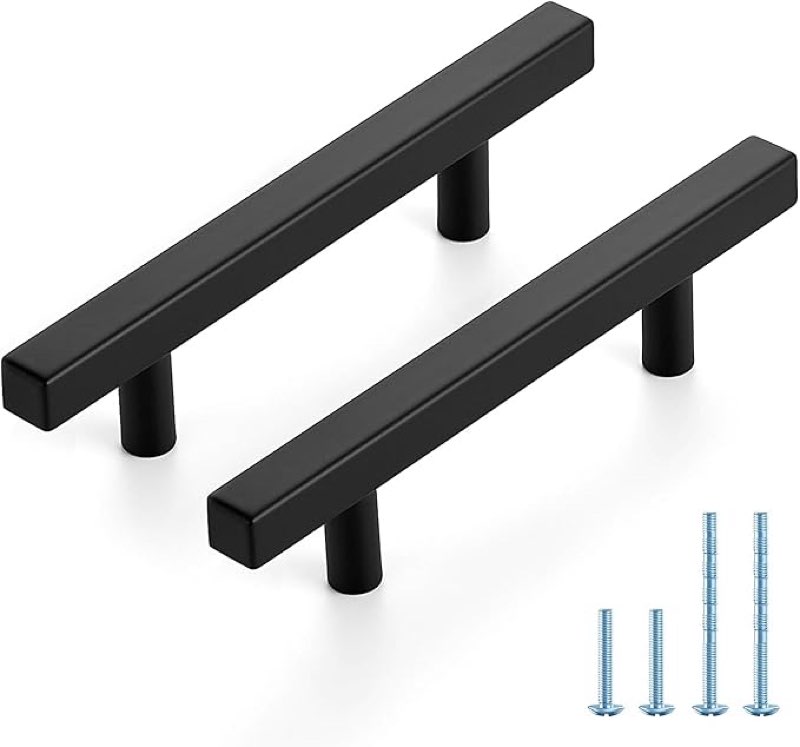 JOY DECOR 45 Pack 3-1/2 Inch Matte Black Square Cabinet Handles Stainless Steel Cabinet Hardware Pulls for Kitchen and Drawers with 6 Inch Overall Length