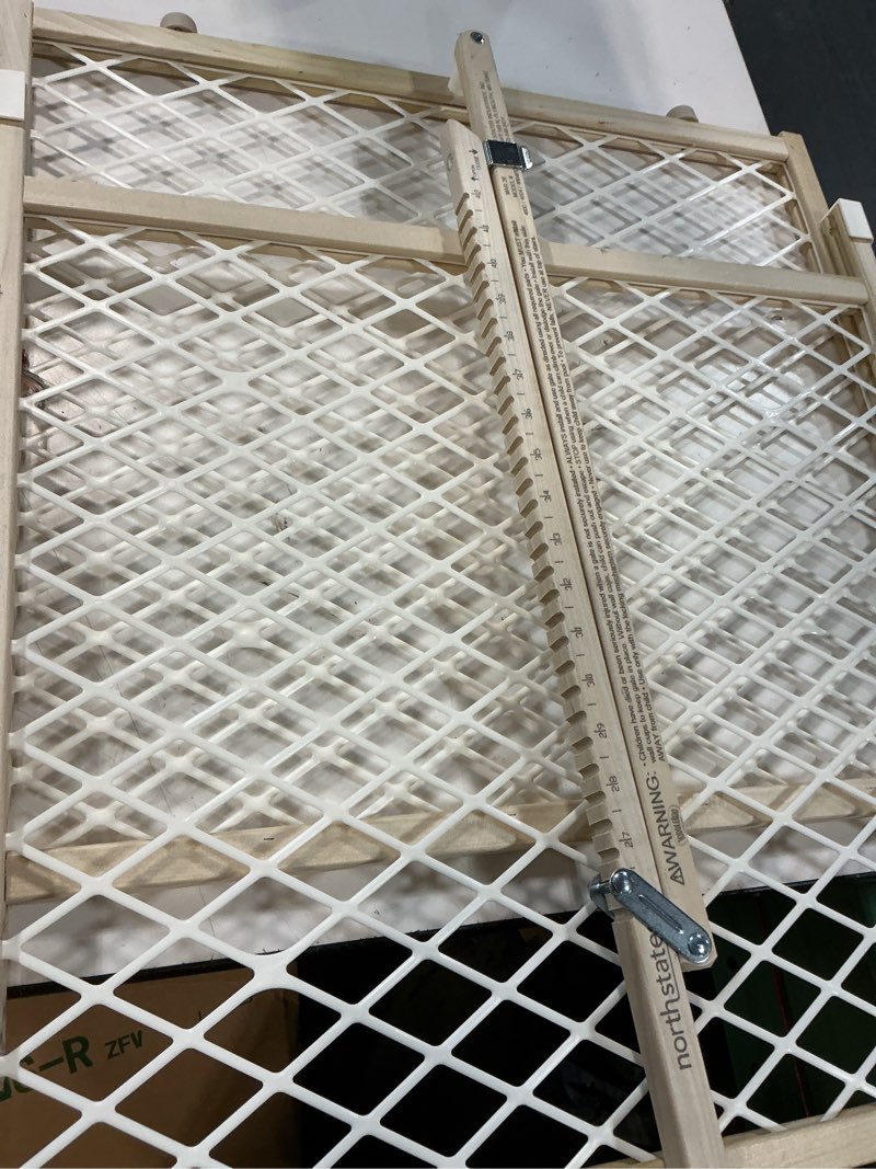 Condition photo showing Good Condition for toddleroo by north states - diamond mesh wooden baby gate: pressure mounted baby gate for doorways - adjustable 26.5 to 42 inches wide - 23 inches tall