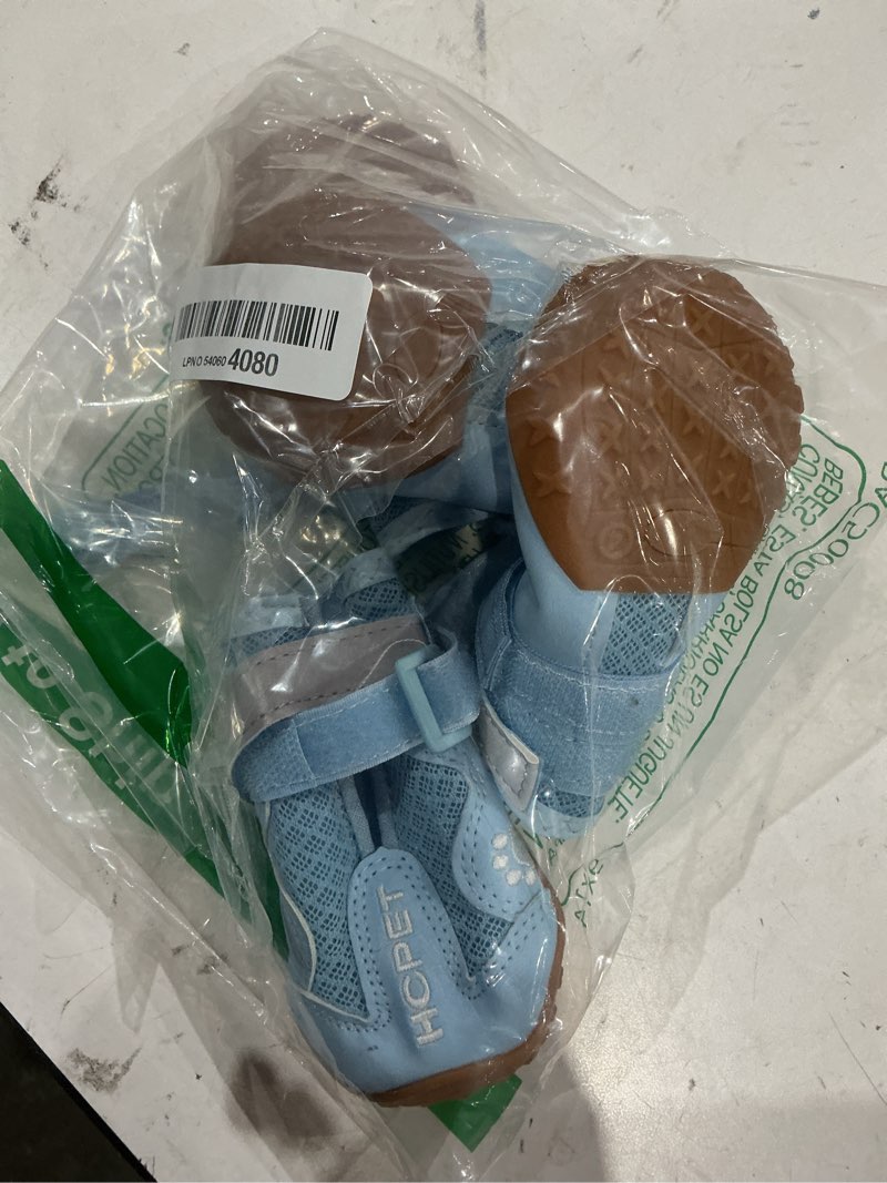 Condition photo showing Good Condition for hcpet dog boots, dog shoes for large dogs, medium dog boots & paw protectors, anti-slip dog booties for hot pavement winter snow hiking with reflective straps blue size 4 blue width 2.16 in
