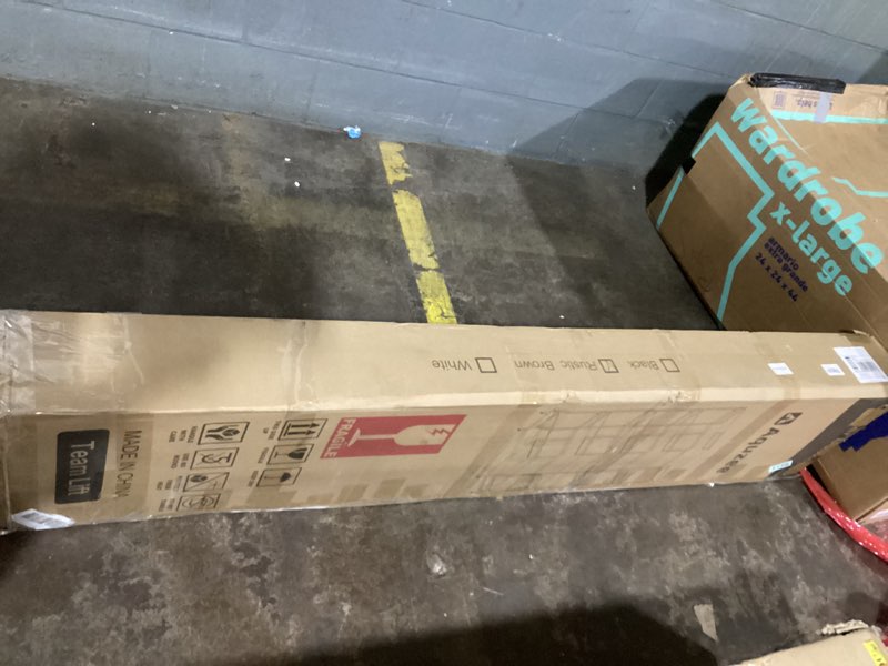 Condition photo showing As Is for Large 5-Tier Corner Bookshelf - Modern Tall Corner Shelf Storage Display Rack with Sturdy Metal Frame - Perfect for Living Room, Home Office, Books and Decor Display Rustic Brown