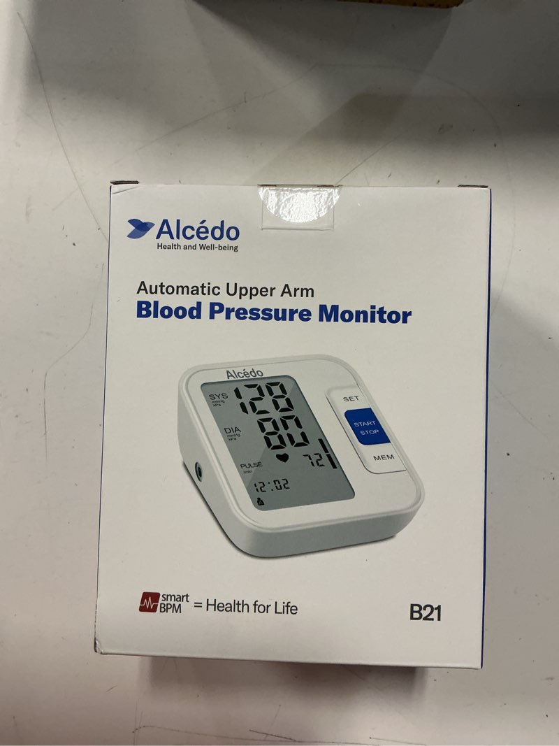 Condition photo showing New/Like New for alcedo blood pressure monitor for home use, automatic digital bp machine with large cuff for upper arm, lcd screen, 2x120 memory, talking function