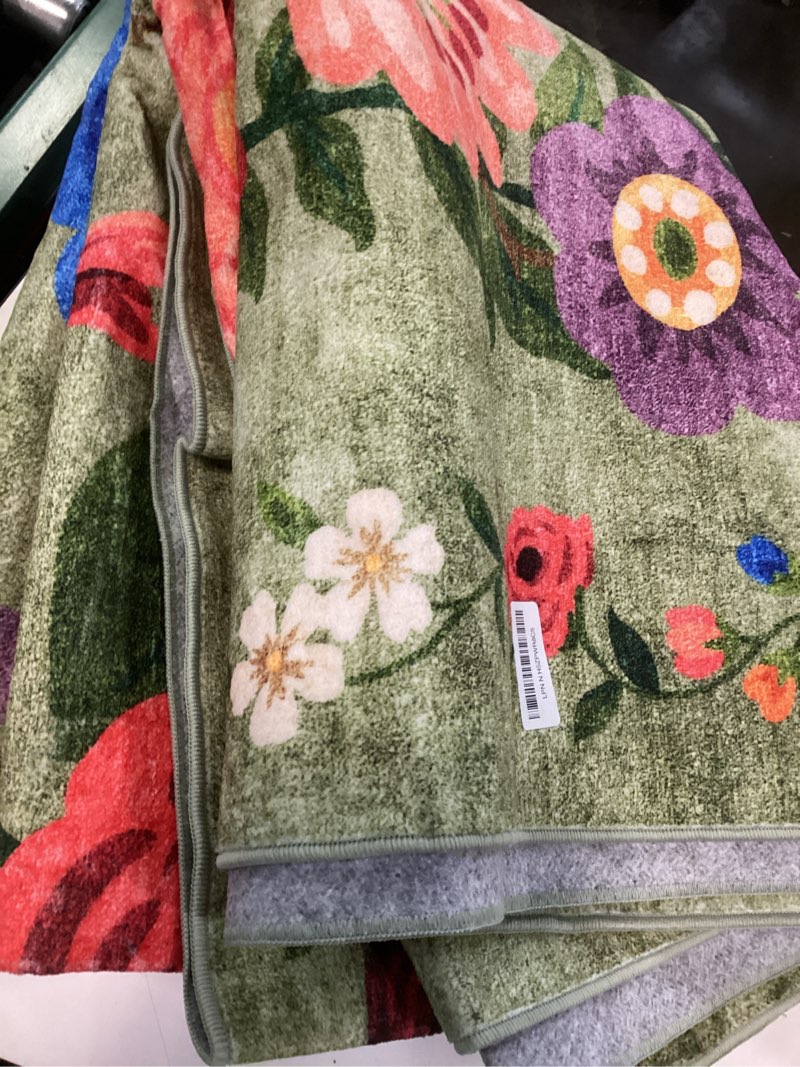 Condition photo showing As Is for Washable Area Rug 8x10 Green, Large Soft Rugs for Living Room Floral Green Carpet 8x10 Area Rugs for Bedroom Dining Room Non-Slip Stain Resistant Under Table Rug (8 x 10, Green Garden) Green 8' x 10' (Rectangular)