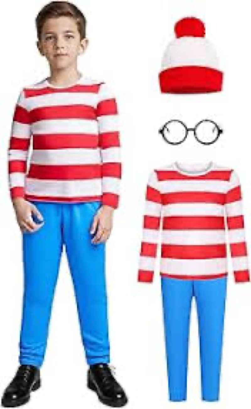 jiobabe Halloween Book Character Costumes for Boys Kids Red and White Striped Shirt Group Cosplay Ou