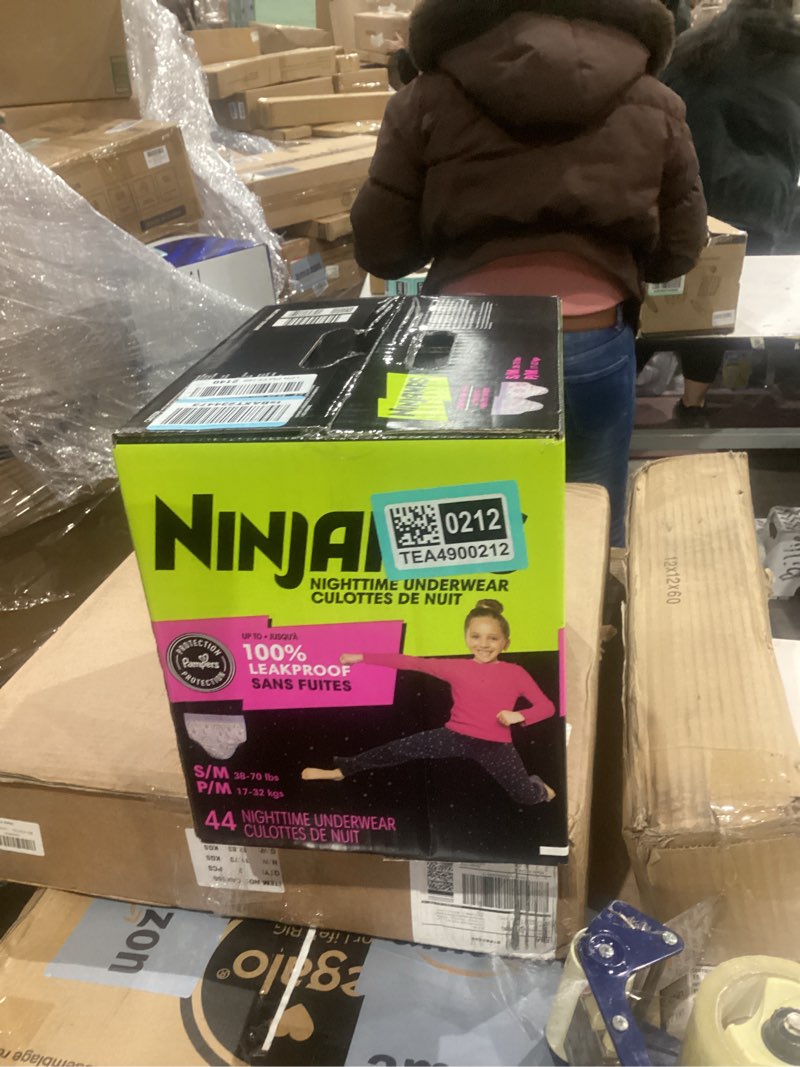 Condition photo showing New/Like New for Ninjamas Girls Bedwetting Nighttime Underwear, Size S/M (38-70 lbs), 44 Count, Overnight Protection, Ultra Absorbent, Hypoallergenic Small/Medium 44