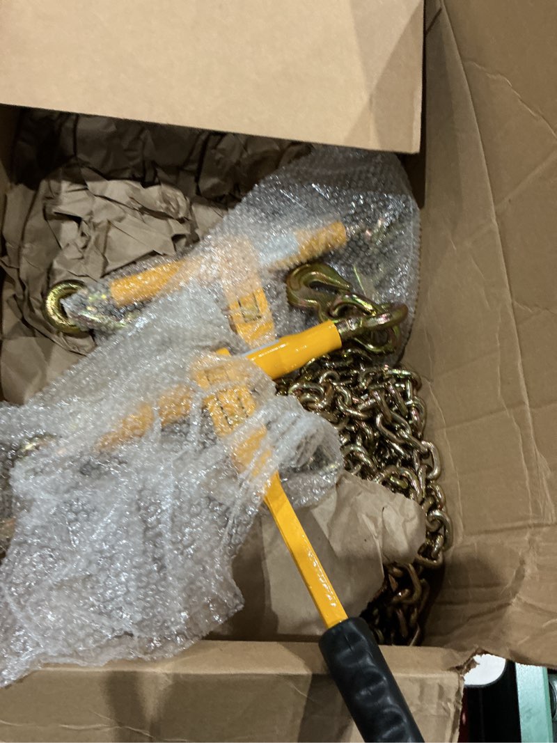 Condition photo showing As Is for ratchet chain binders - heavy duty 5/16" -3/8" load binders with grab hooks, 9200 lbs working load limit, 2-pack,for grade 70 transport chains,ideal for towing,hauling,and flatbed trailers 2pcs 5/16-3/8 binder