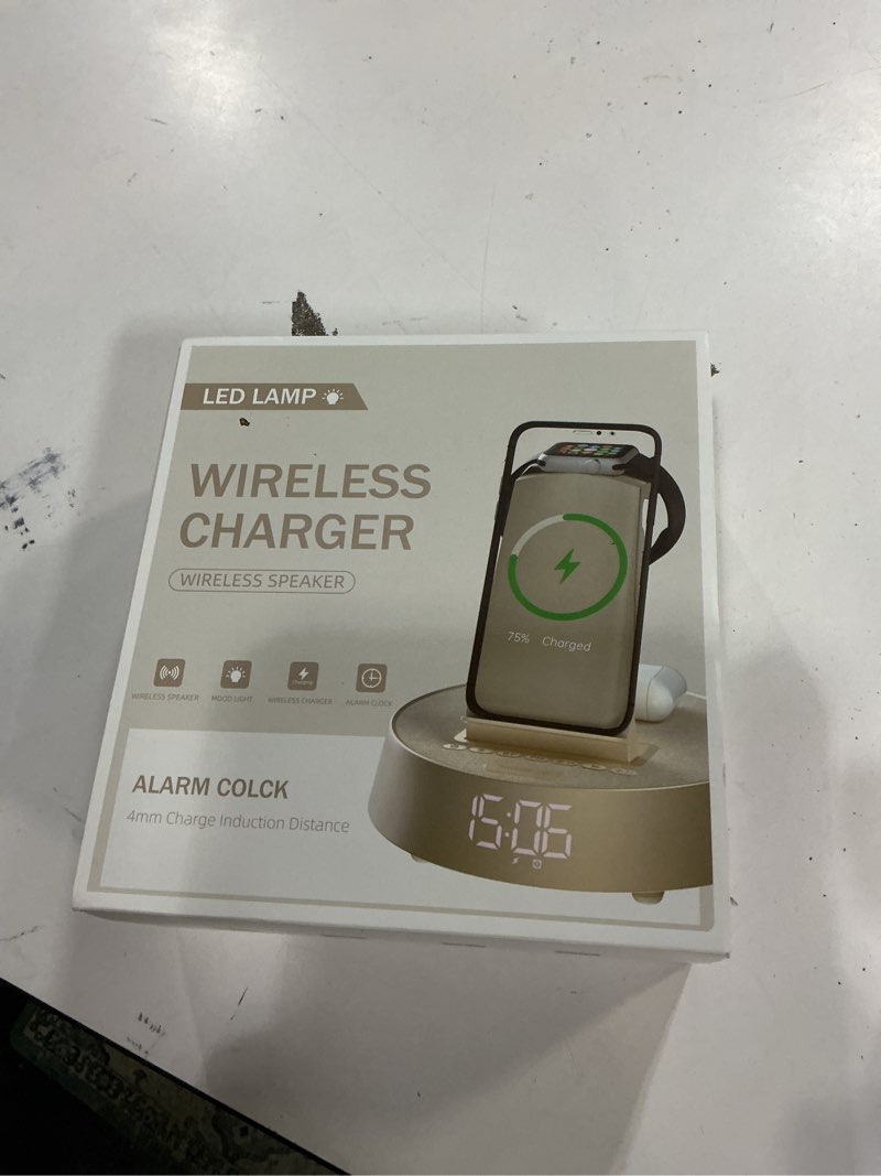 Condition photo showing New/Like New for Alarm Clock Charging Station for Bedrooms, Wireless Charging Station with Dimmable Night Light Bluetooth Speaker, Wireless Charger for iPhone 17 16 15 14 13 12 Pro Max, iWatch 11 Grey
