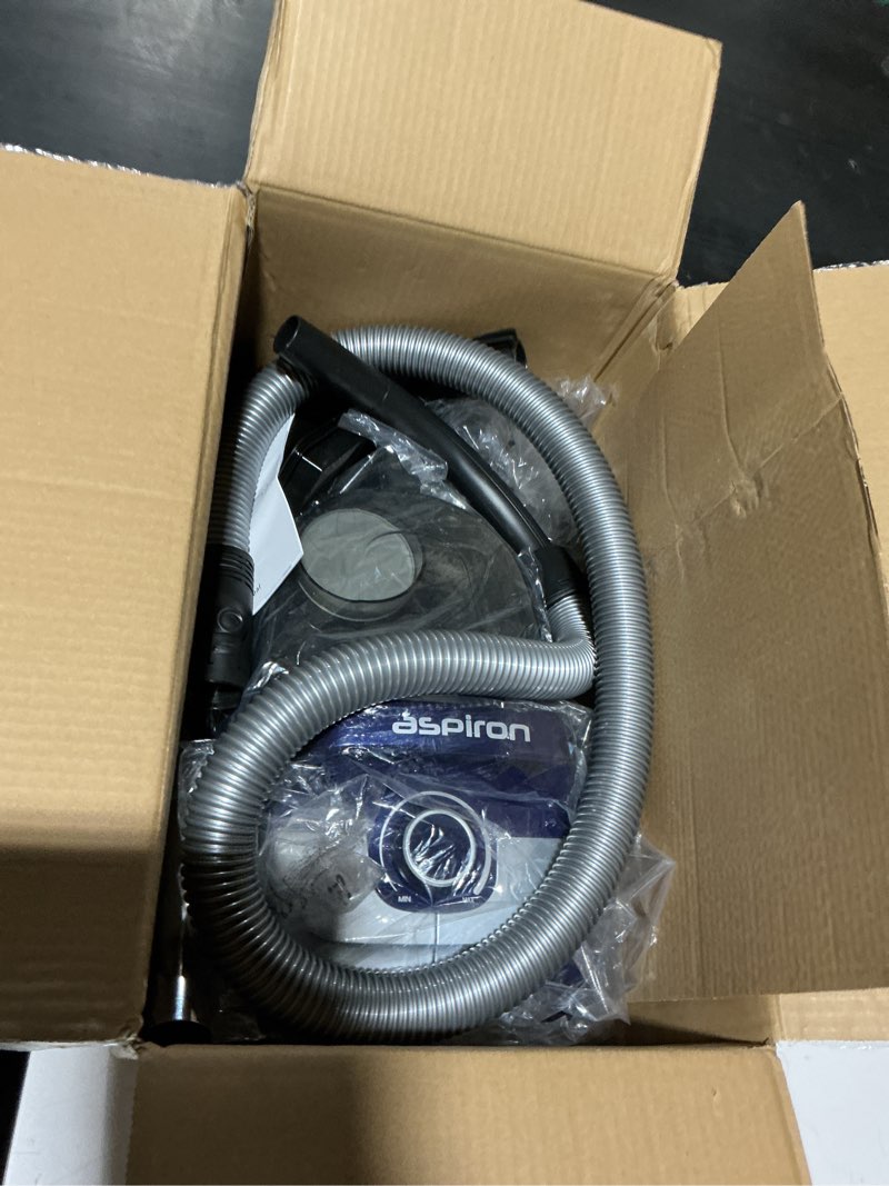 Condition photo showing Good Condition for aspiron canister vacuum, upgraded 1600w bagless canister vacuum cleaner, auto cord rewind, h13 hepa filter, 4qt large capacity, 5 tools for hard floors, carpet, pet, upholstery, tiles, azure