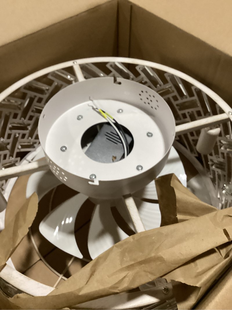 Condition photo showing Good Condition for 18 inch caged ceiling fan with light and remote, rustic white flush mount fandelier ceiling fan with remote & app control, quiet dc motor low profile crystal ceiling fan for bedroom, kitchen, bathroom