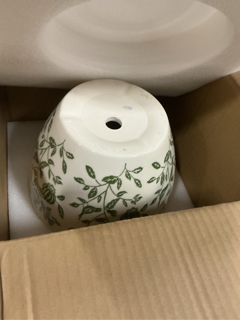 Condition photo showing New/Like New for mpotto 10 inch plant pot - ceramic planter with drainage hole and saucer, boho round decorative flower pot for indoor plants, housewarming gifts, office garden home outdoor decor, white 10 inch vine white