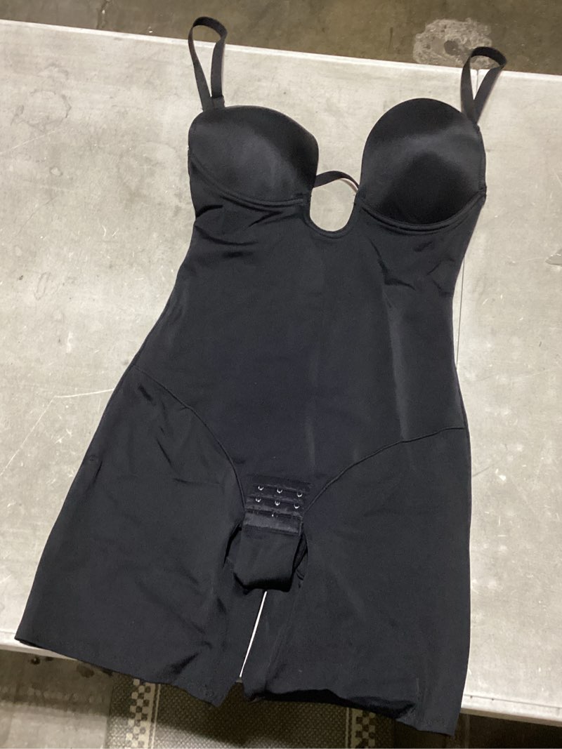 Condition photo showing As Is for shapshe backless shapewear strapless deep u plunge bodysuit for women built in bra tummy control low back body shaper small black