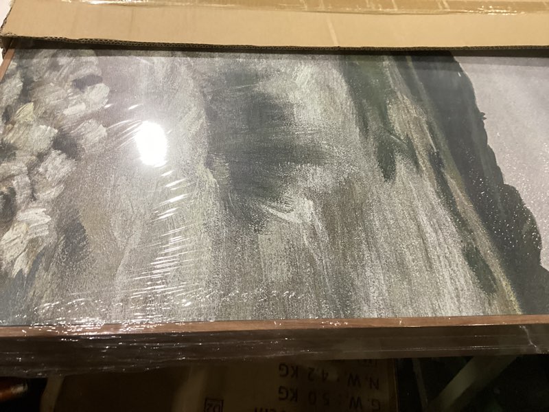 Condition photo showing New/Like New for SHENIFY Extra Large Vintage Framed Wall Art White Clouds Over Vast Grassland Landscape Painting Retro Meadow Scenery Farmhouse Bedroom Above of Bed Living Room Deco - 16x24in3pcs Natural Framedr Clouds Over Vast Grassland 24L" x 16W" x 3PCS Natural