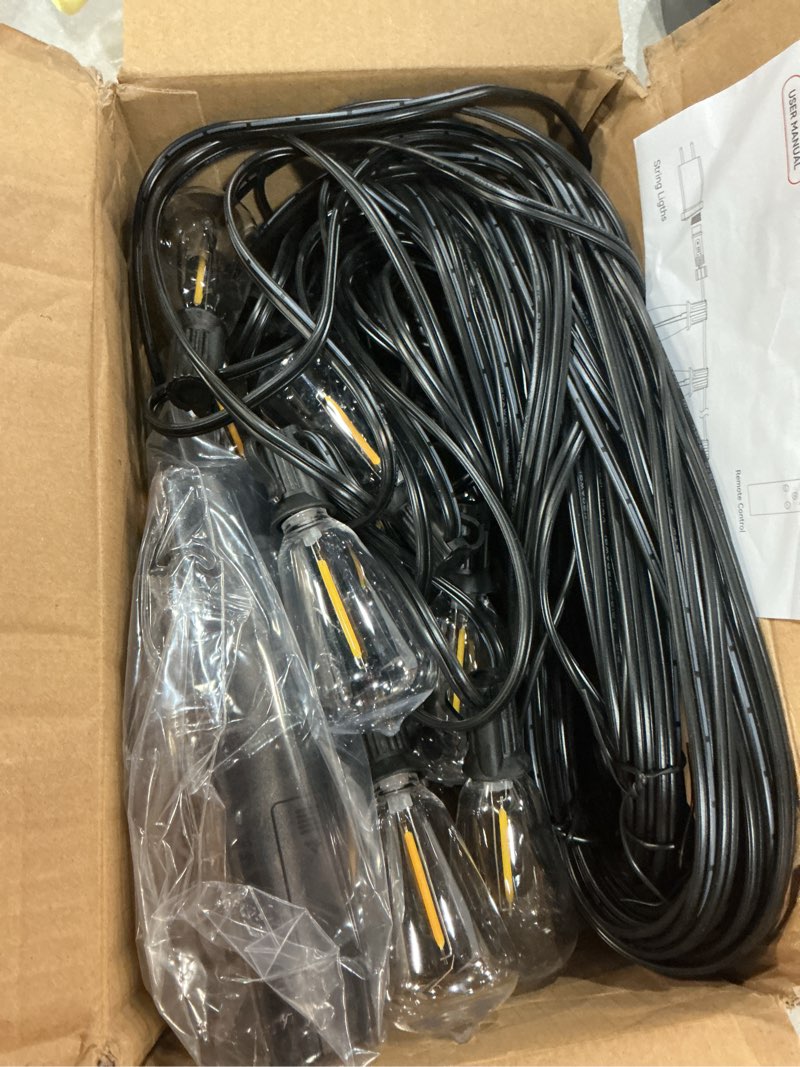 Condition photo showing New/Like New for addlon 100ft led outdoor string lights with remote waterproof patio lights with shatterproof st38 replaceable bulbs, dimmable outside hanging light connectable for porch, backyard 100ft(30 sockets)