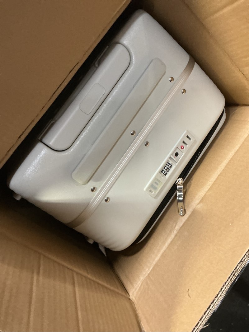 Condition photo showing As Is for mixi Carry On Luggage with Cup Phone Holder and Charger Hard Shell Suitcases with Spinner Wheels, 20 Inch Avocado Green Avocado green 20-inch