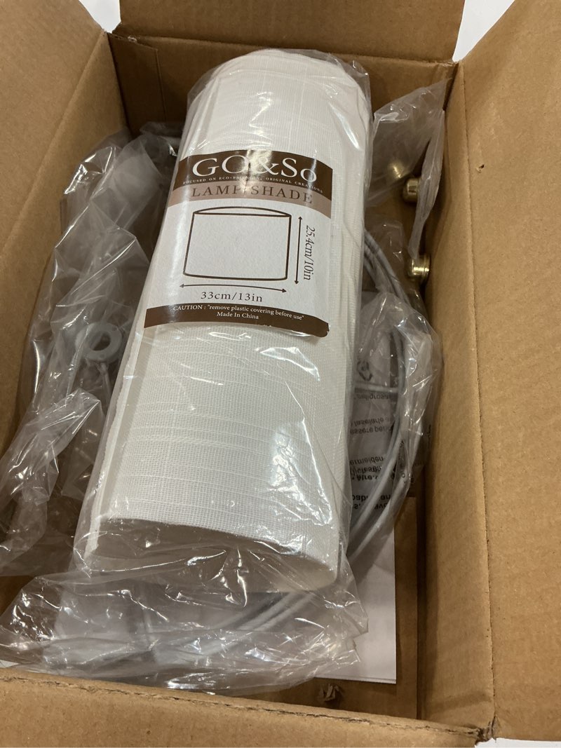 Condition photo showing Good Condition for GO&SO White Textured Drum lampshade Medium Lamp Shade 13" Top x 13" Bottom x 10" High (Spider) Modern Linen Lamp Shades for Table Lamp Bedside Lamp Natural Linen Replacement Assembly is Required 13*13*10 inch-1 Pack White-Texture