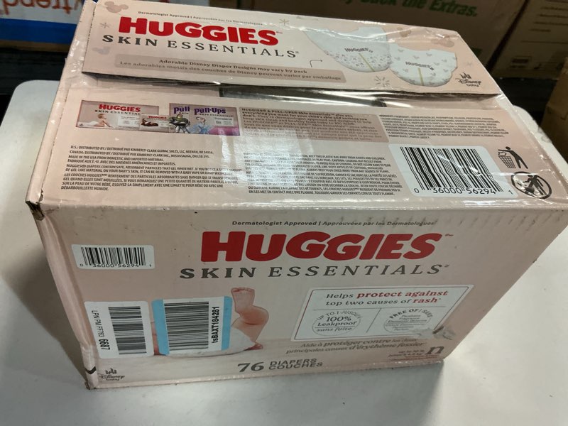 Condition photo showing New/Like New for Huggies Size Newborn Diapers, Skin Essentials Baby Diapers, Size Newborn (6-9 lbs), 76 Count, Packaging May Vary Newborn 76