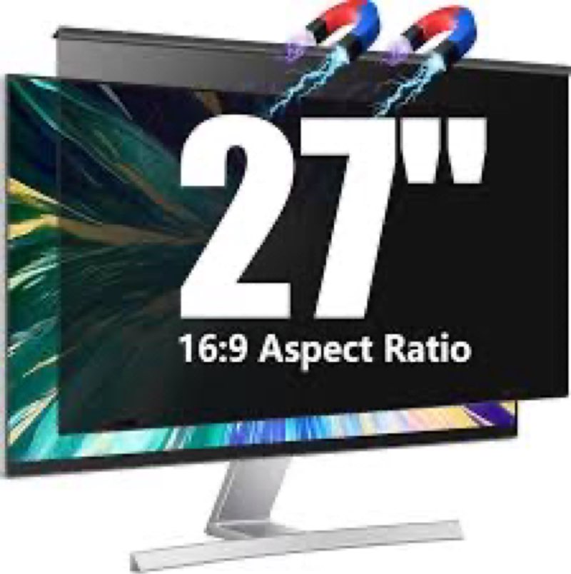 Magnetic Computer Privacy Screen Filter 27 Inch for Frameless Monitor Thin Bezel 16:9 Widescreen, Ha