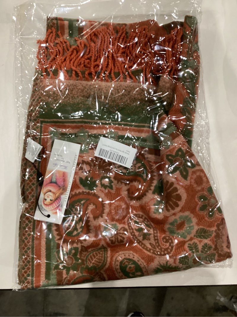 Condition photo showing As Is for Wander Agio Warm Fashion Scarf Long Shawl Large Blanket Winter Wraps Scarves for Women Cashmere Jacquard Vintage Paisley Orange Green 9