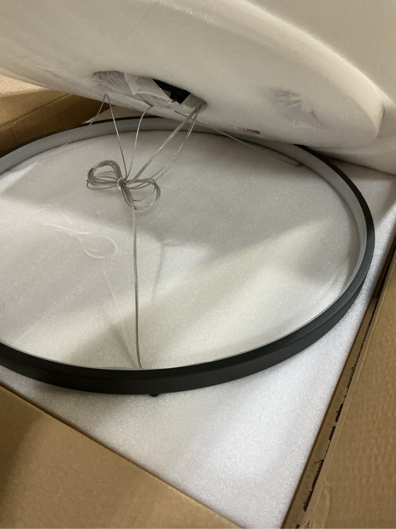 Condition photo showing Good Condition for modern led pendant light black ring chandelier 24" dimmable flush mount pendant chandelier for dinning room office kitchen living room,3000-6500k black inward light 1 ring : 23.6"