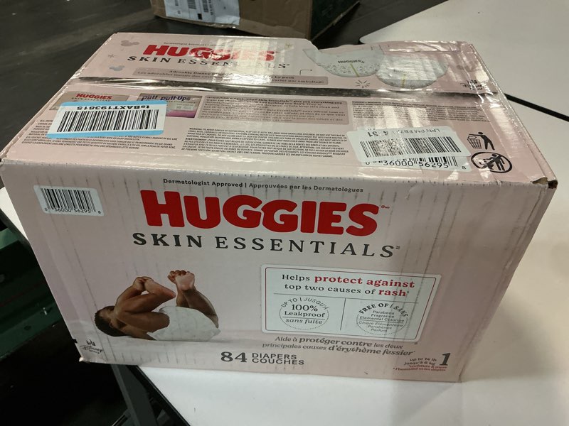 Condition photo showing New/Like New for Huggies Size 1 Diapers, Skin Essentials Baby Diapers, Size 1 (8-14 lbs), 84 Count, Packaging May Vary Size 1 84