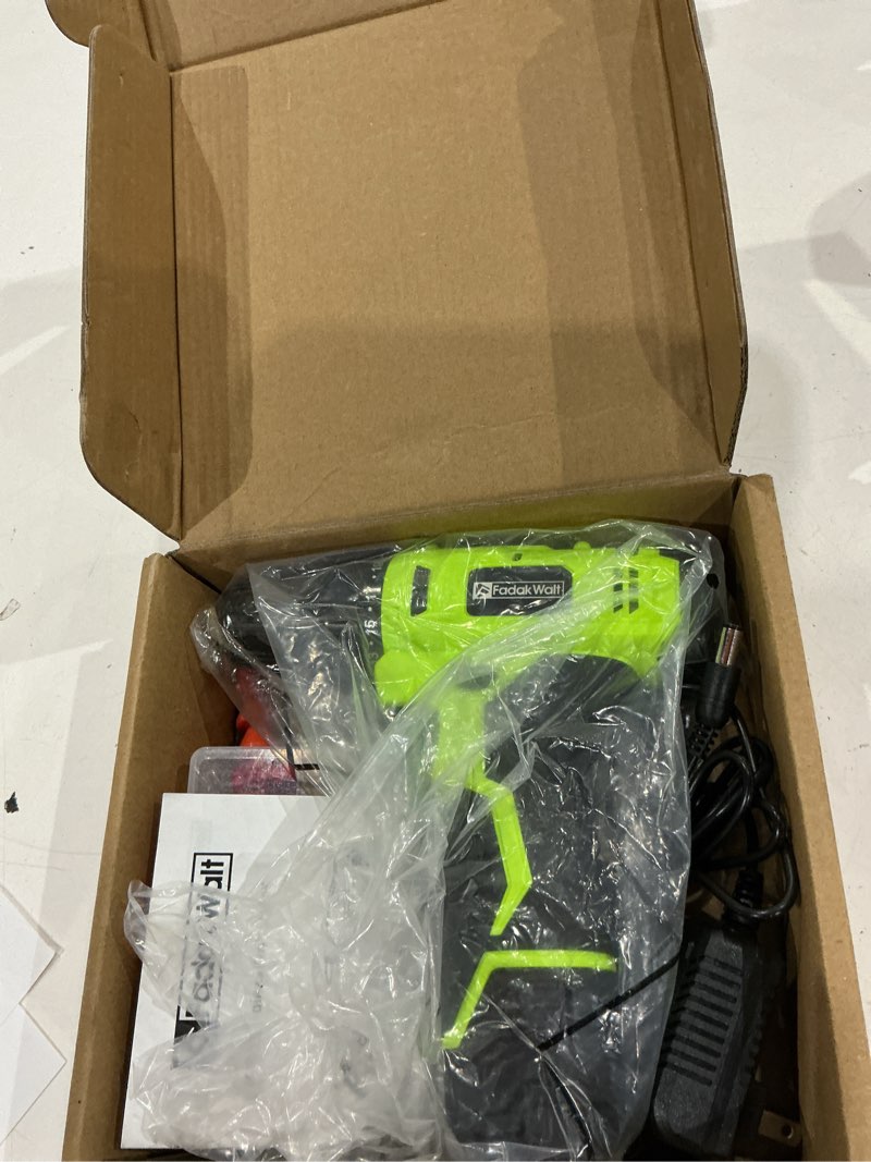 Condition photo showing Good Condition for fadakwalt cordless drill set,12v power drill set with battery and charger, electric driver/drill bits, 3/8'' keyless chuck,21+1 torque setting, 180 inch-lbs, with led electric drill set (green) 12v drill (green)