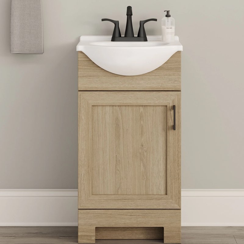 project source euro 18-in sandstone single sink bathroom vanity with white cultured marble