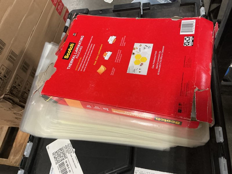 Condition photo showing As Is for scotch® thermal laminating pouches, 3 mil size, pack of 200