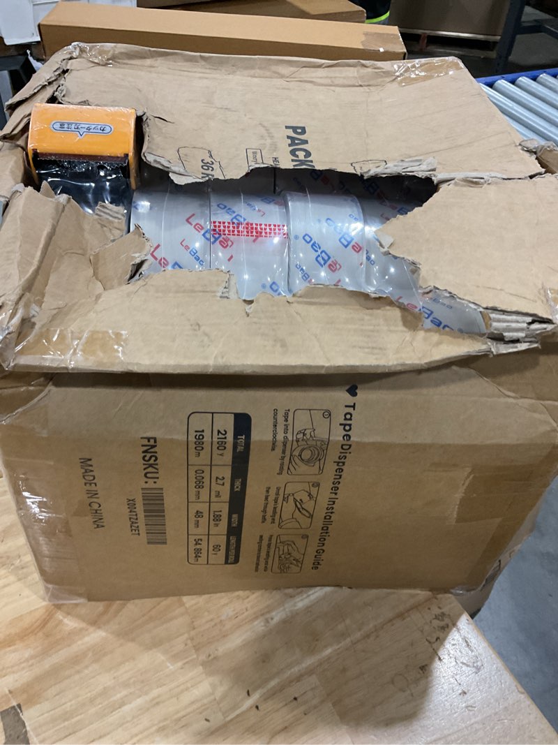 Condition photo showing Good Condition for heavy duty packing tape with dispenser, 36 rolls x 1.88 in. x 60 yds. x 2.7 mil, strong hold hd clear packaging tape secure sealing for cardboard, bubble wrap, shipping supplies, total 2160 yds. 36-pack, 60yd.x 1.88'' x 2.7mil thick
