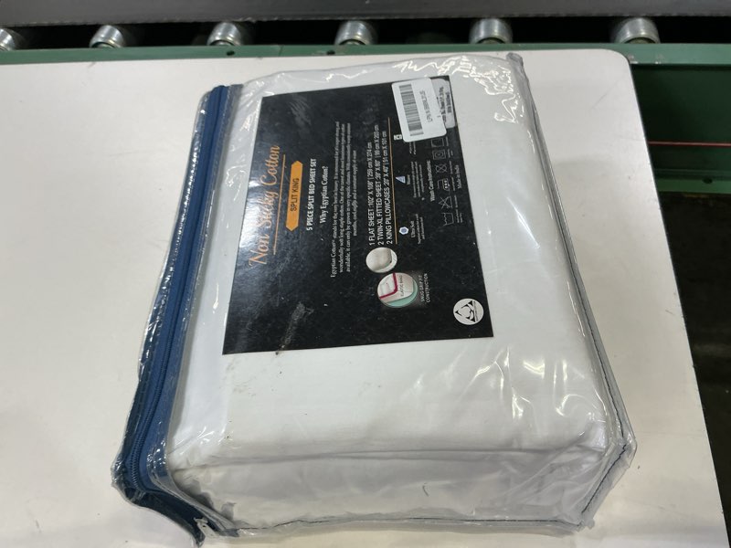 Condition photo showing New/Like New for non sticky cotton adjustable split king sheet set for sleep number beds, premium 100% long staple cotton bedding, two twin xl 39" x 80" fitted sheets fits up to 18" deep mattress, white solid split king sheets ( 2 twin-xl sheets ) white solid