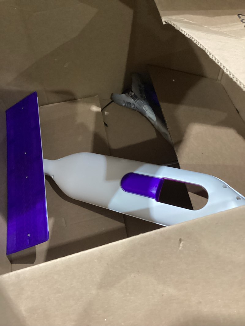 Condition photo showing As Is for swiffer powermop multi-surface mop kit for floor cleaning, includes powermop, 2 mopping pad refills, 1 cleaning solution with fresh scent and 2 batteries purple and white
