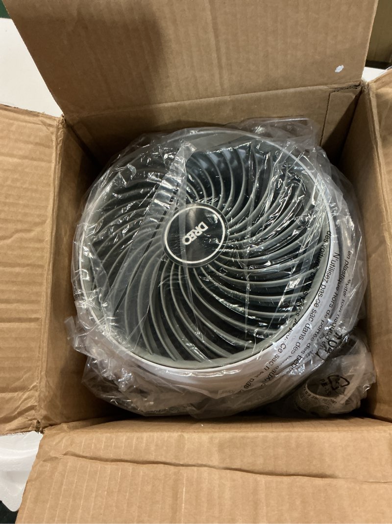 Condition photo showing As Is for dreo fan for bedroom, 12 inches, 70ft powerful airflow, 25db quiet table air circulator fans for dorm room, 120° adjustable tilt, 3 speeds, desktop fan for home, office, kitchen white