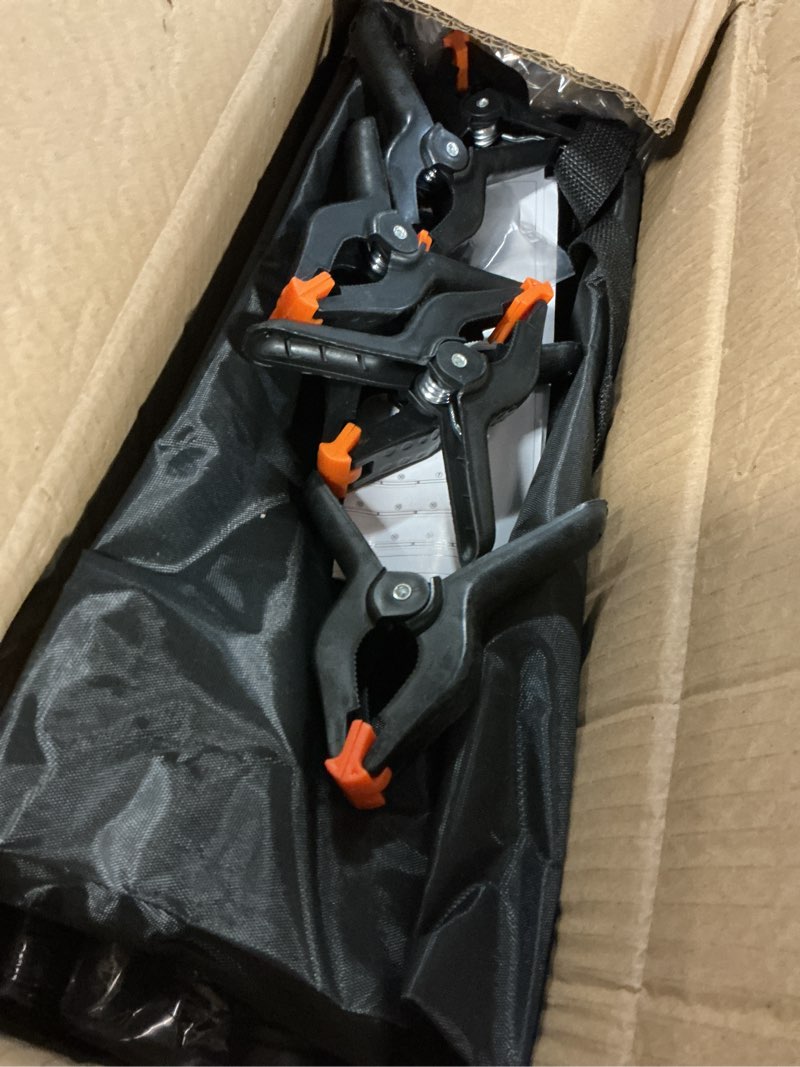 Condition photo showing Good Condition for JSungo Backdrop Stand, Adjustable 10x7.5 FT Background Stand Backdrop for Parties, Photo Video Studio, Portable Photography Backdrop Stand with Carrying Bag, 6 Backdrop Clamps, and 2 Stand Bags 10x7.5ft Black