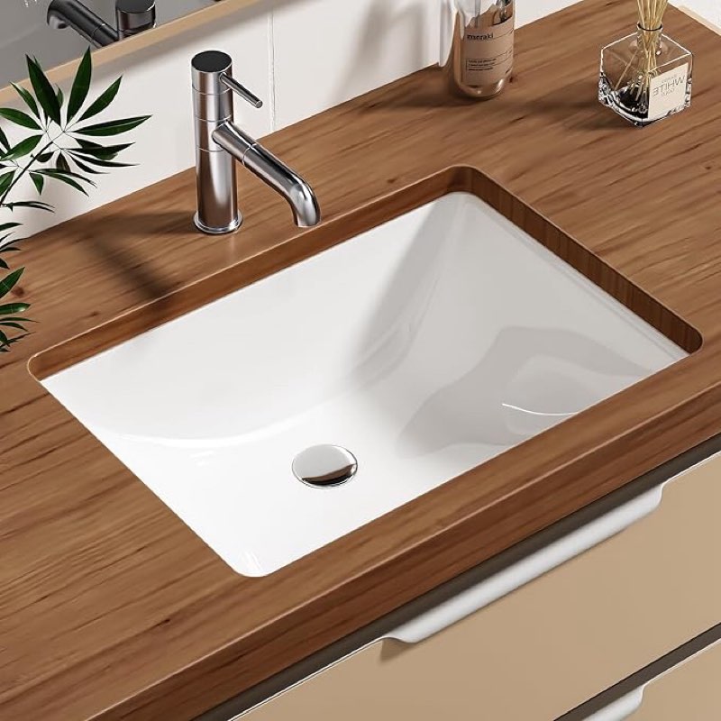 Enbol Undermount Bathroom Sink Rectangle 20x15 Inch White Ceramic Vessel Sink Under Counter Lavatory Vanity Vessel Sink with Overflow ECU1813