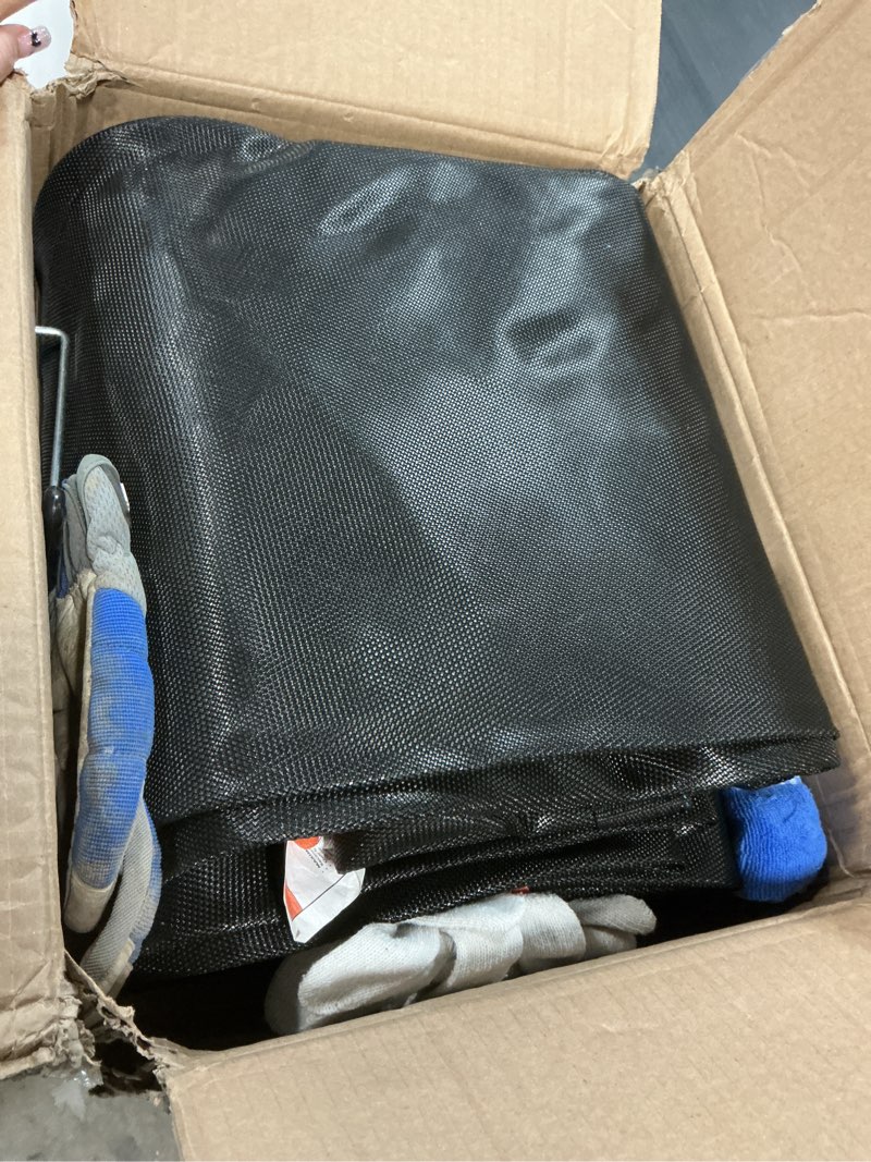 Condition photo showing As Is for trampoline mat, fits 15 ft frame using 96 pcs 6.5 in spring, trampoline replacement mat for 15 ft trampoline, compatible with 96 pcs 6.5 in spring, reinforce, uv-resistant, with spring hook and gloves