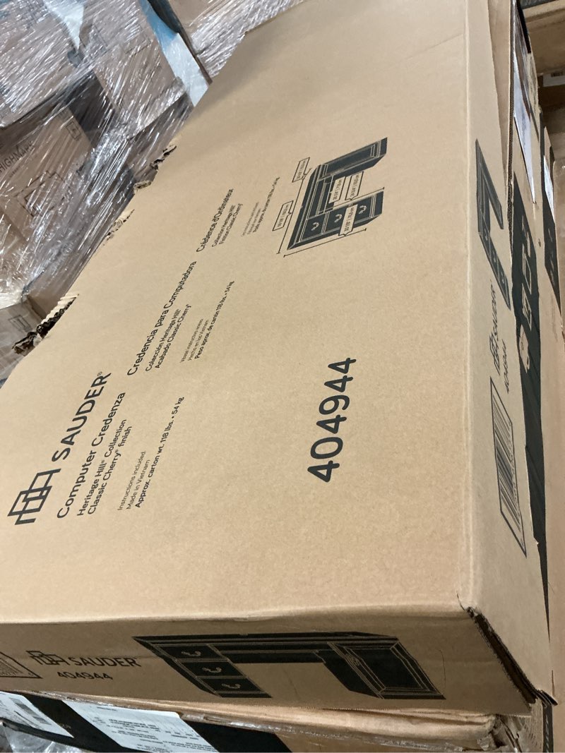 Condition photo showing New/Like New for sauder heritage hill 60"w desk computer credenza, classic cherry finish