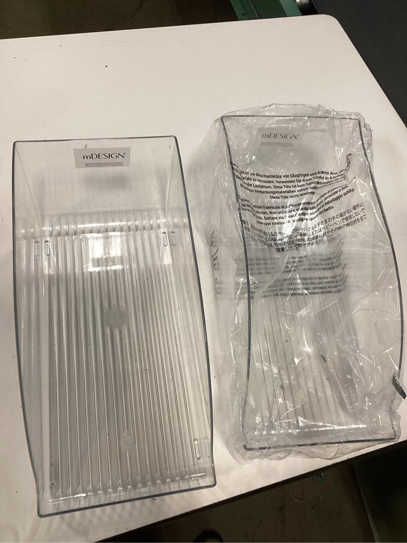Condition photo showing Good Condition for mdesign compact plastic kitchen and pantry storage organizer bin for tall skinny soda/pop cans - kitchen, pantry, cabiner, freezer, refrigerator - 2 pack - clear - 14 x 6.75 x 6