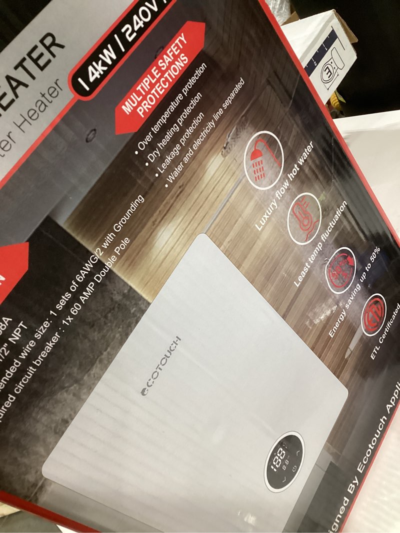 Condition photo showing New/Like New for Tankless Water Heater Electric, ECOTOUCH 14kW 240V Instant Water Heater On Demand Hot Water Heaters Electric, Up to 3.38 GPM for 2-3 Point of Use, ETL Certificated, Self-Modulating, ECO140S White