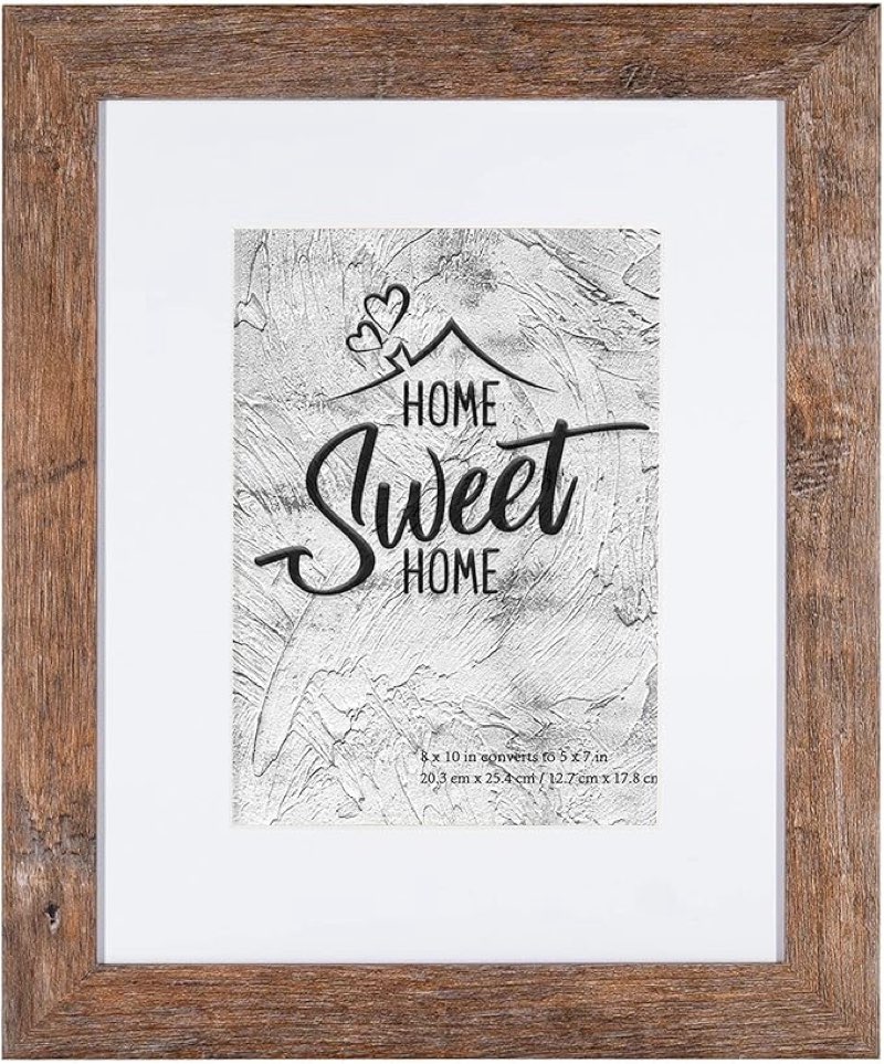 set of 6 califortree rustic brown 8x10 picture frame - display photos 5x7 with mat or 8x10 without mat - hd glass inside, horizontal and vertical display frames for wall and tabletop