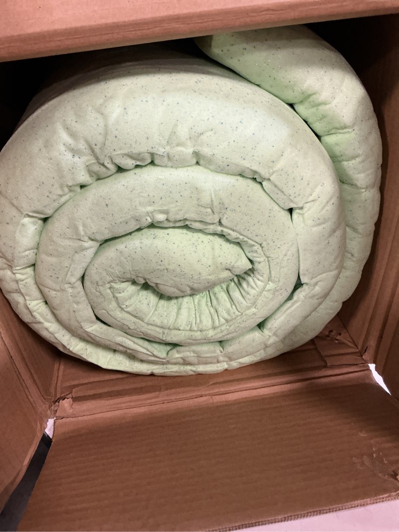 Condition photo showing As Is for Novilla 4 Inch Mattress Topper Twin XL, Gel Infused Ventilated Design Memory Foam Mattress Topper for Refreshing & Comfort Sleep, Soft Twin XL Mattress Topper, Light Green 4 Inch Twin XL