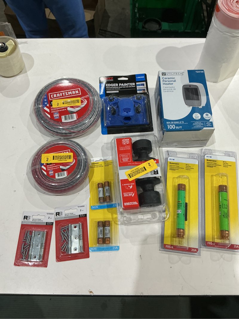 Condition photo showing As Is for assorted home improvement lot (small tools, screw, home accessories, etc.)