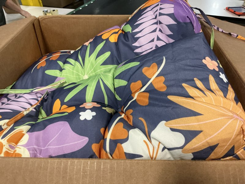 Condition photo showing Good Condition for 2 pack rocking chair cushion, waterproof chairs cushions for adirondack chairs patio chair high back thicked cushions outdoor and indoor with ties, purple flower leaves 2 pack purple flower leaves