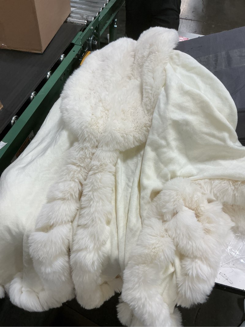 Condition photo showing Good Condition for Elegant Faux Fox Fur Collar Knitted Cardigan Shawl Bride Wedding Party Shawl Cloak Coat White