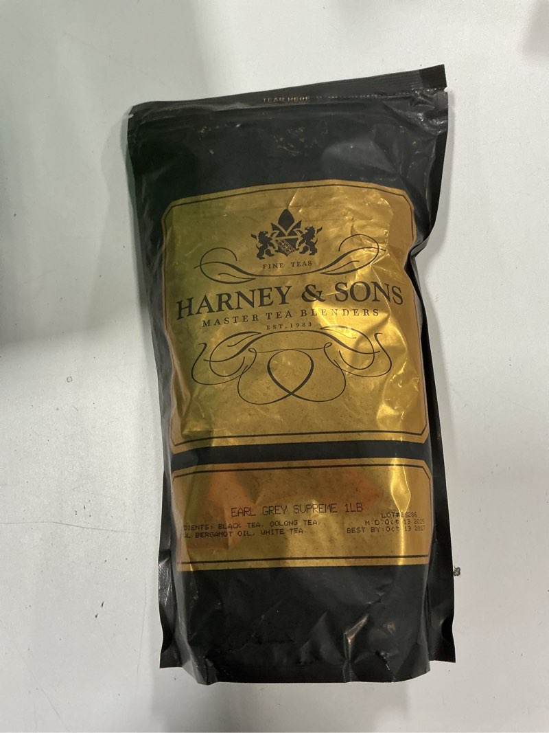Condition photo showing New/Like New for Harney & Sons Earl Grey Supreme Tea, Loose leaf 16 ounce (pack of 1) best by Oct 15 2027