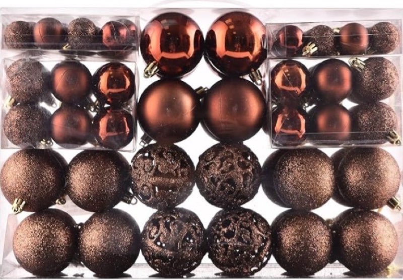 Christmas Balls Tree Ornaments Set, Shatterproof Xmas Decorations Set with Reusable Hand-held Gift Package for Holiday Indoor Tree Decor (100, Brown)