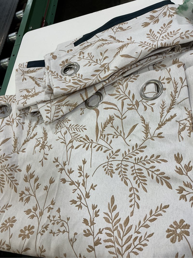 Condition photo showing Good Condition for rinwoc beige vintage leaf and floral print blackout curtains set of 2 panels 84 inch, grommet top linen textured drapes for bedroom living room (w52xl84) 52"w x 84"l (pack of 2) beige