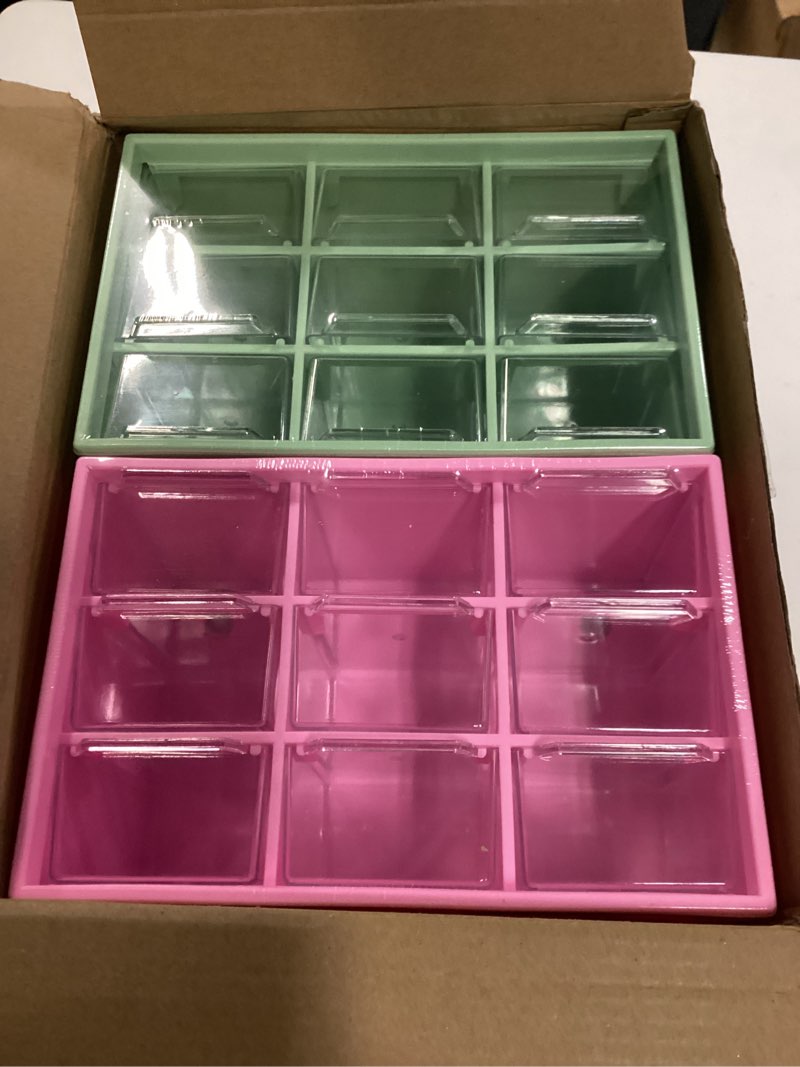 Condition photo showing New/Like New for amyhill 6 pcs mini drawer organizer small organizer with 9 drawers plastic desktop craft storage box for office home room jewelry cosmetics collection(multicolored)