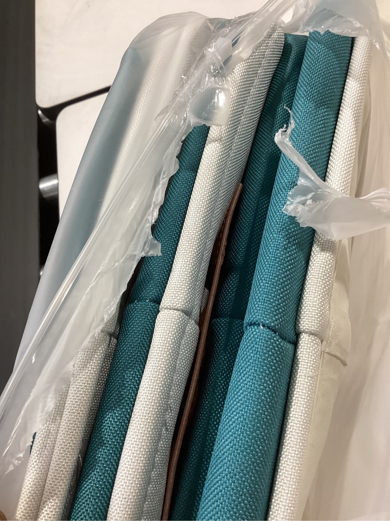 Condition photo showing Good Condition for bagnizer 13x13 cube storage bins, collapsible fabric storage box, 4 pack closet baskets with handles for organizing, shelf, toys, clothes, home, office, nursery (teal&white) teal / off-white cube - 13"x13"x13"
