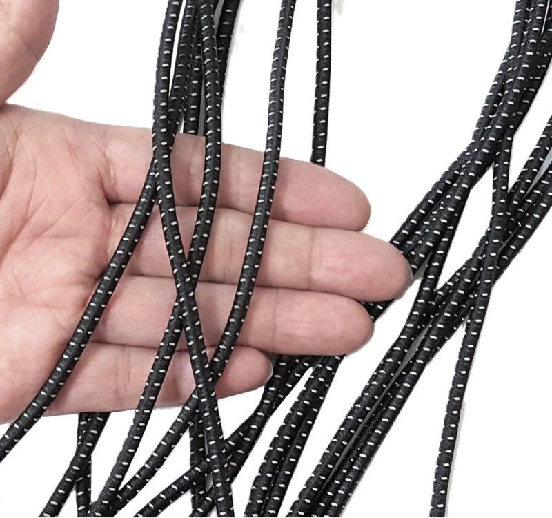 (similar )3.5mm wide 5-10y black w/ gray stitched (reflective) thick elastic cord et4