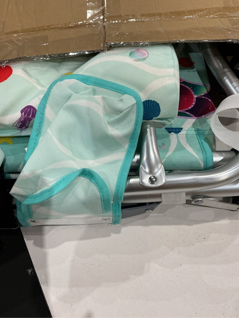 Condition photo showing Good Condition for kids beach chair seaside beach chair with umbrella cute kids beach seating beach folding camping seating for boy girls children sand camping travel outdoor summer supply(mermaid theme)